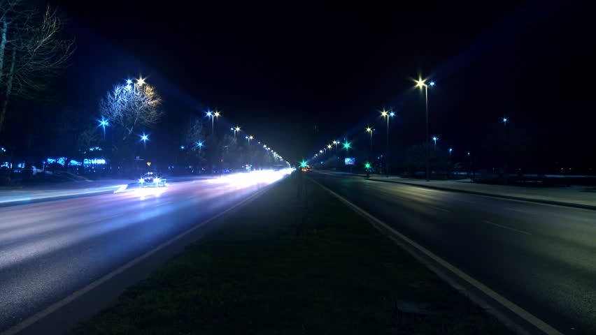 Time-lapse night traffic on boulevard. Full HD, 1080p, 1920x1080.