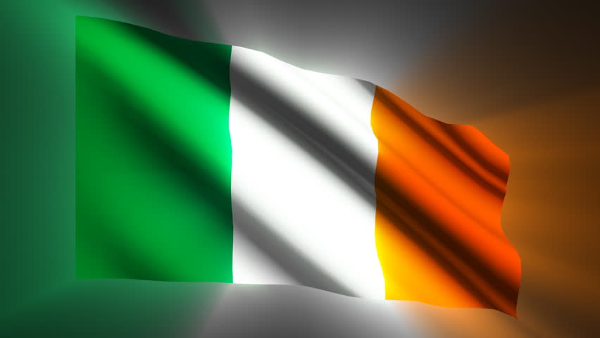 Flag Of Ireland Waving In The Wind With Flagpole Very Highly Detailed