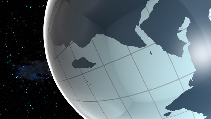 Computer-rendered animation for astronomical TV or world news with turning white globe. 