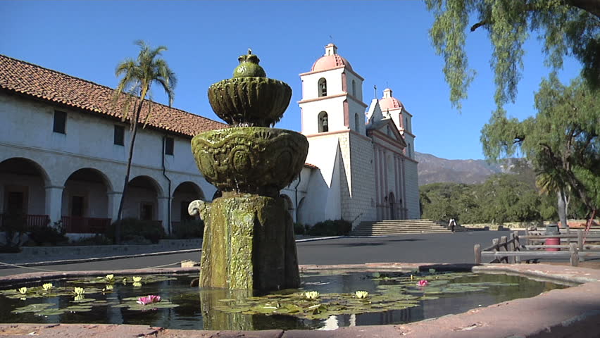 Santa Barbara Mission California with fountain