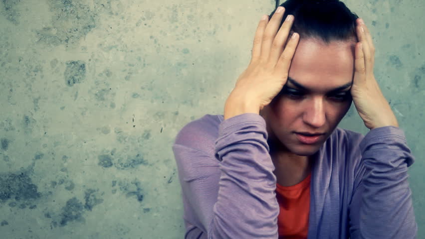 Depressed woman, dolly shot 