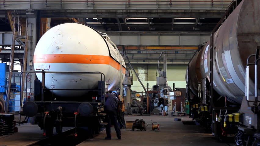 Welder at work, overhaul of rail vehicles