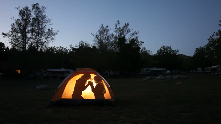 Silhouette of Campers Looking at Bugs in Jar