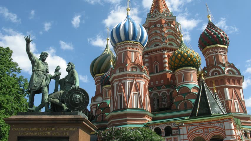 St. Basil's Cathedral and monument to Minin and Pozharsky on Red square, Moscow, Russia
