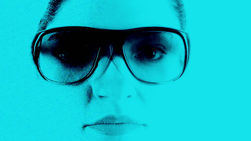 stop-motion of a pretty woman wearing different retro sunglasses