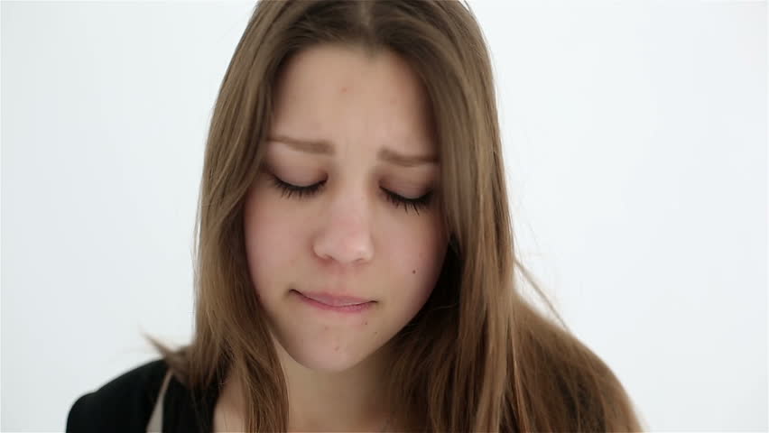 Unhappy Sad Teenage Girl Isolated At White Background Stock Footage ...