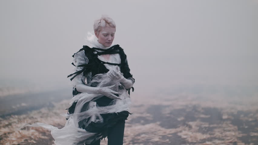 Postapocalypse Girl On The Scorched Field Around The Fire And Smoke Postapocalypse Girl On The Scorched Field Around The Fire And Smoke