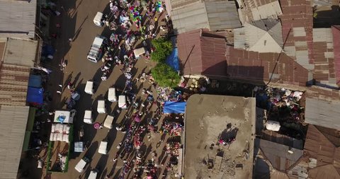 Drone aerial shots Ethiopia Gondar Marketplace street scene in Mekelle poverty village people