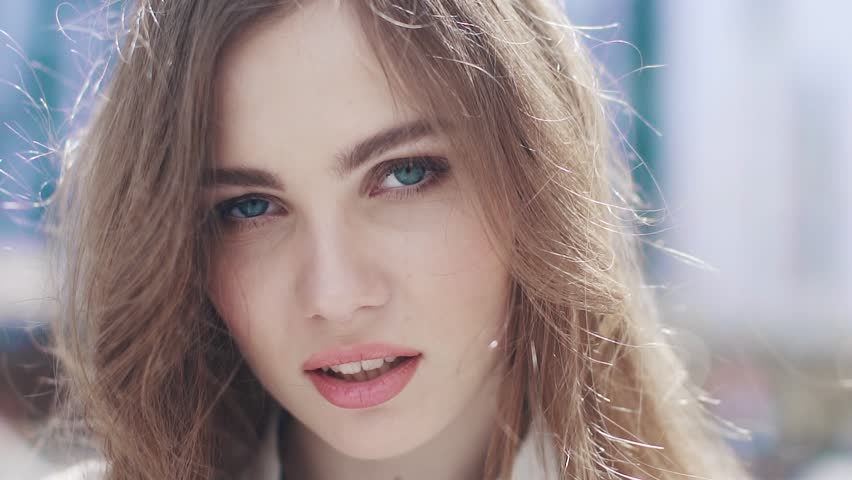 Blue Eyed Blonde Facial Portrait Close Up Stock Footage Video
