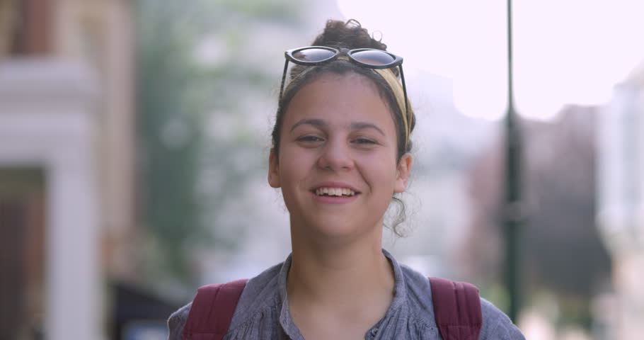 4k00 15portrait Of Pretty Smiling Mixed Race Teen Student Girl With