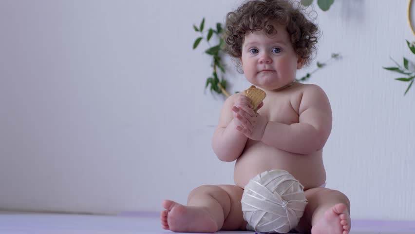 Plump Funny Child With Curly Stock Footage Video 100 Royalty