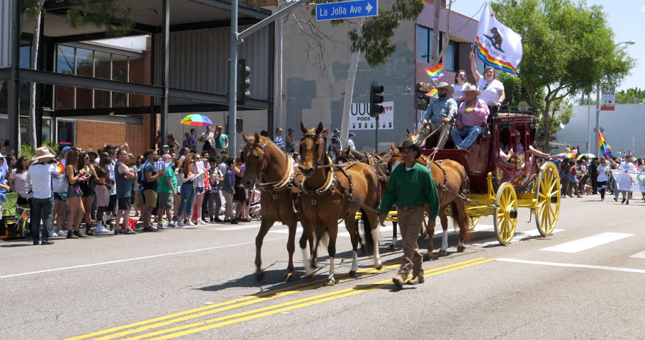 Los Angeles California Usa July 4 2018 Wells Fargo Bank Carriage Of Horses Participates In Gay And Lesbian Lgbt Pride Parade In Los Angeles Los Angeles California Usa July 4 2018 Wells Fargo Bank Carriage Of Horses Participates In Gay And Lesbian Lgbt Pride Parade In Los Angeles