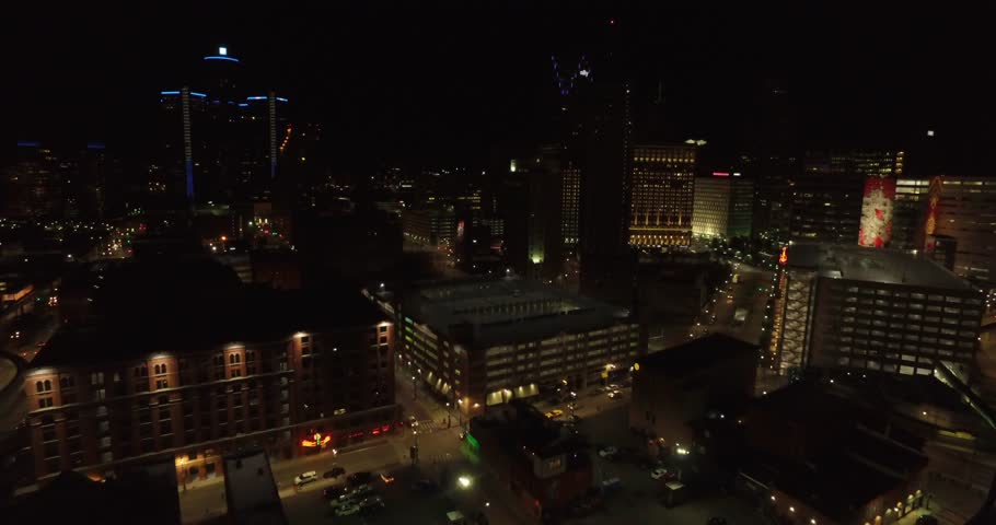 Detroit skyline with night lights in Michigan image - Free stock photo ...