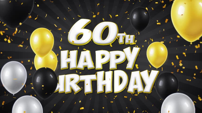 60th Happy Birthday Black Text Stock Footage Video (100% Royalty-free