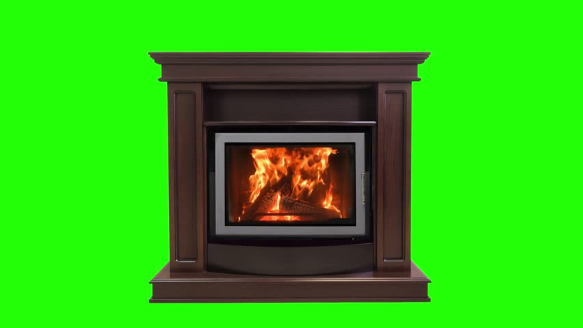 Burning Fireplace Isolated On Green Stock Footage Video 100