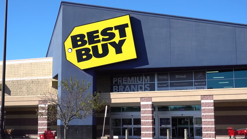 Best Buy Electronics Retailer Storefront Entrance Doors And Sign