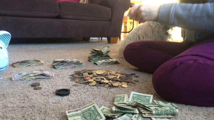 Woman Stacks Cash Into Piles Stock Footage Video 100 Royalty