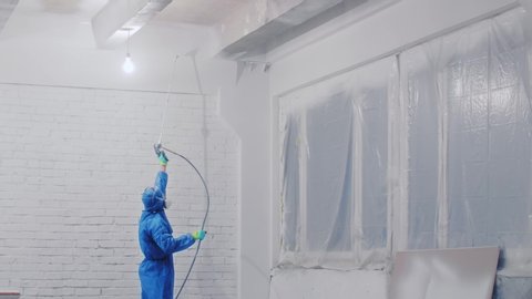 Worker Painting The Ceiling By Stock Footage Video 100 Royalty