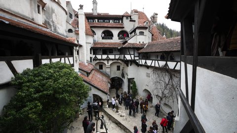 Bran Romania July 3 2019 People Visiting Bran Castle Shot From Inside The Castle