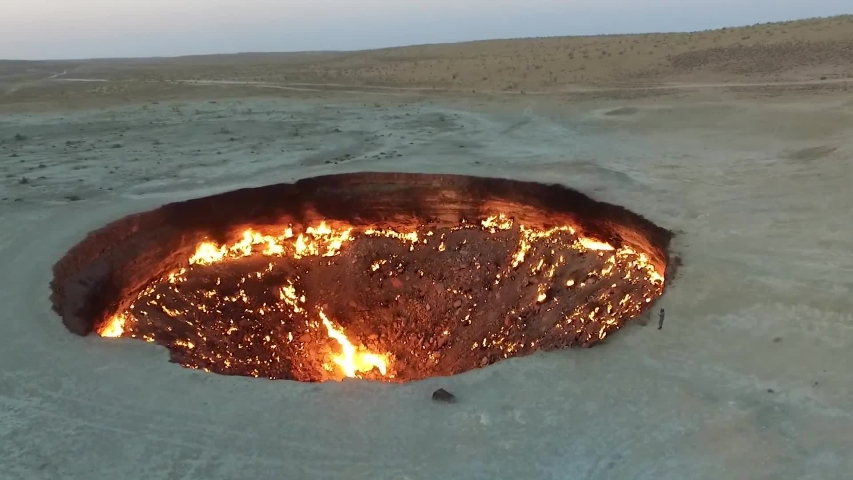 Flames In Gas Crater Turkmenistan 03 Free Stock Video Footage