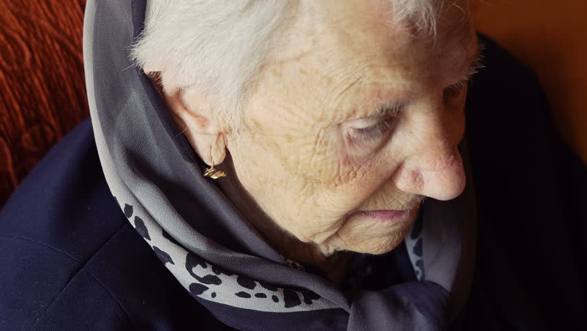 Pensive Old Woman Looking Trough The Window, Loneliness Stock Footage ...