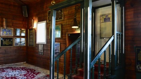 Kruszyniany Poland September 30 2015 Wooden Tatar Mosque Interior From The 18th Century Men S Prayer Room Is Separated From Women S Prayer Room