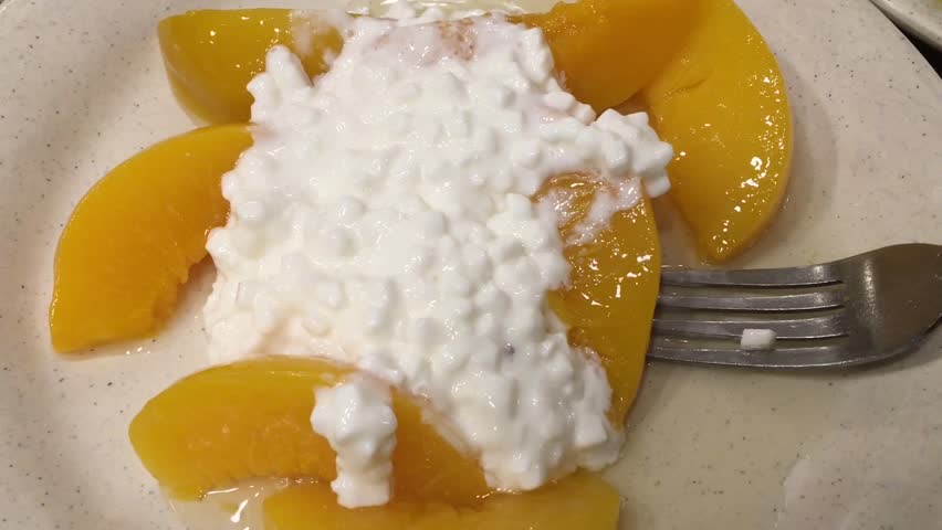 Peaches And Cottage Cheese Stock Footage Video 100 Royalty