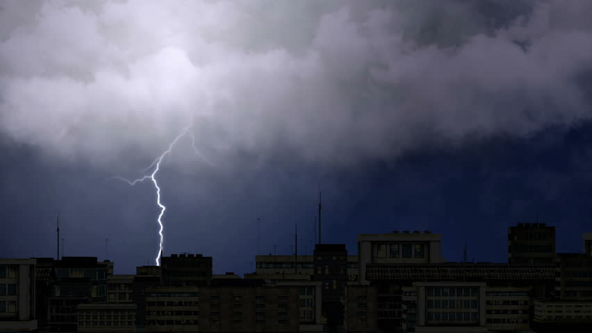 Heavy Thunderstorm Clouds Above City Stockvideos Filmmaterial