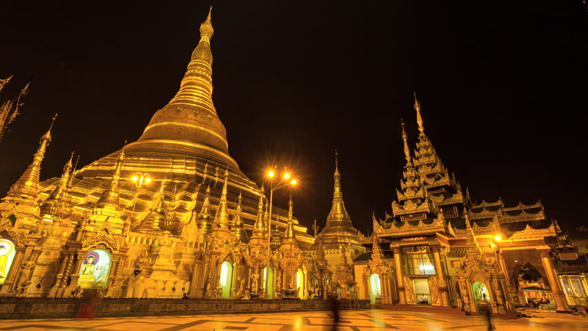 Shwedagon Pagoda, Time Lapse View Of Famous Buddhist Landmark At Night ...