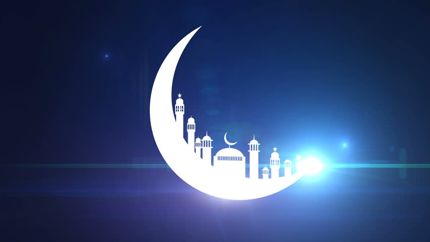 Islamic Ramadan In White Moon Shape, Particle Background 