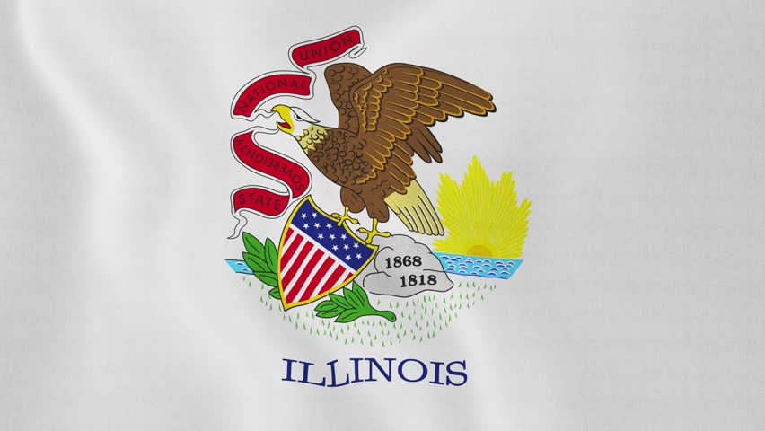 Waving Flag Of The US State Of Illinois With The State Seal Depicting ...