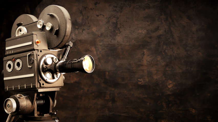 Vintage Hollywood Movie Camera in Front of Black… - Royalty Free Video