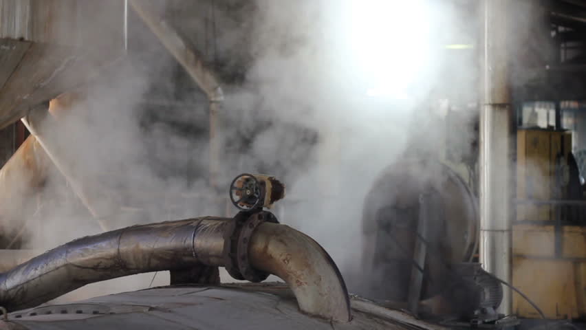 Steam In Industrial Plant, Inside The Factory For Sugar Production ...