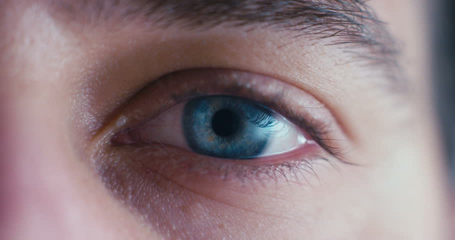 4k00 14close Up Macro Shot Of Male Human Blue Green Eye Blinking