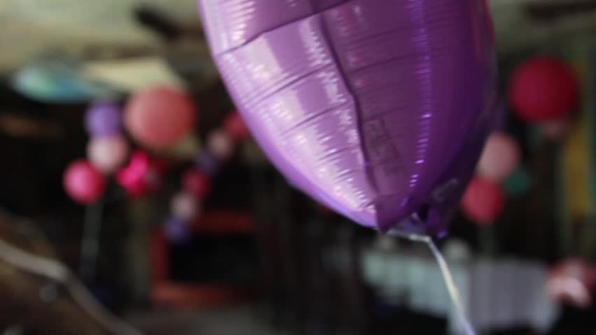 Festive Decorations Of Banqueting Hall With Pink And Purple Balloons