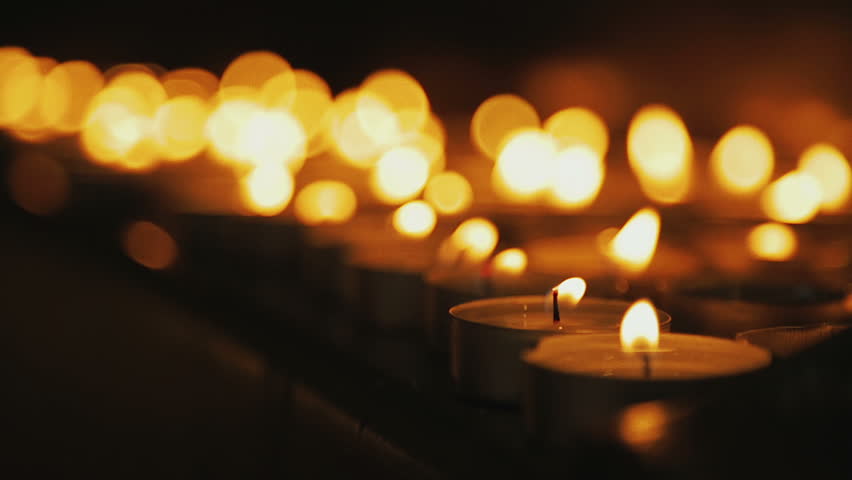 Candlelight. Little Candles Lined Up Light Up One By One Stock Footage ...