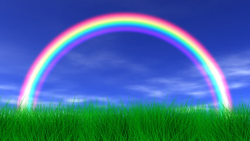 Rainbow, Grass and Peaceful Sky Stock Footage Video (100% ...