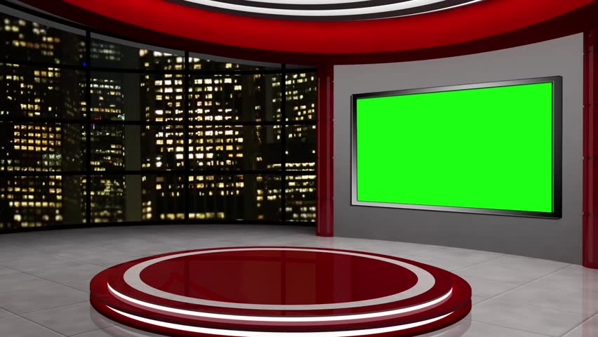 News Tv Studio Set Virtual Green Screen Background Loop Stock Footage