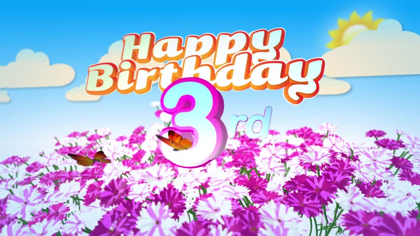 Animated Happy 3rd Birthday Card Stock Footage Video 100