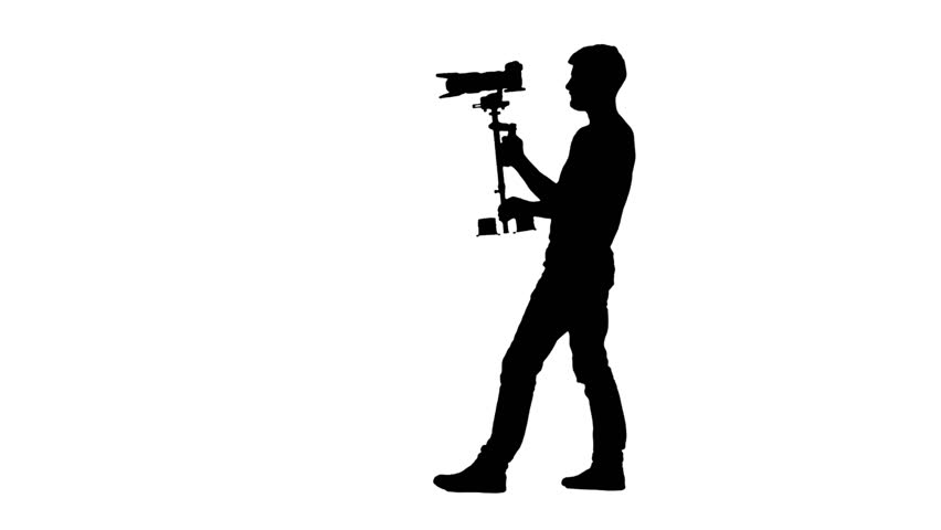 Operator Holds The Camera With Two Hands. White. Silhouette Stock ...