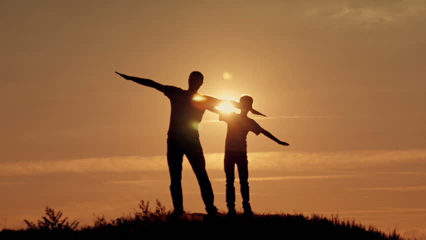 Happy Family Walking On Sea Coast. Silhouettes Sunset. Stock Footage ...