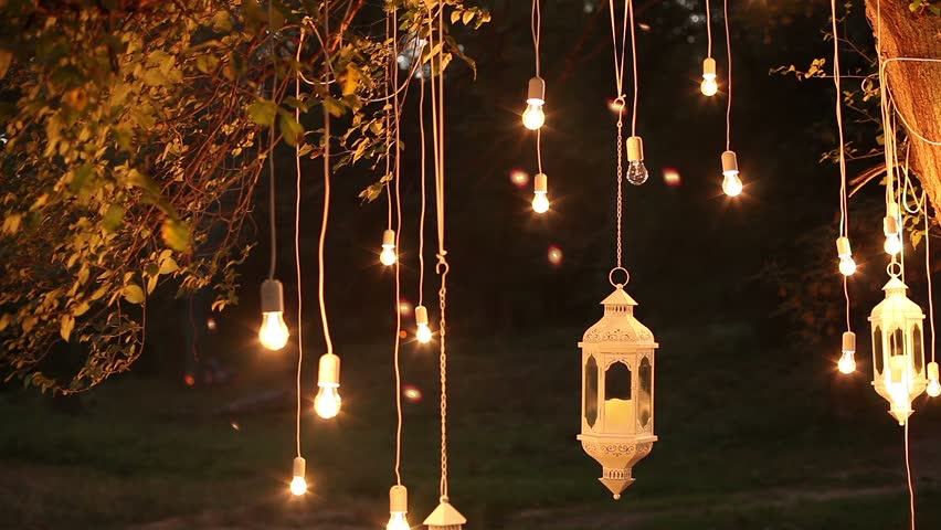 Decorative Antique Edison Style Filament Light Bulbs Hanging In The ...