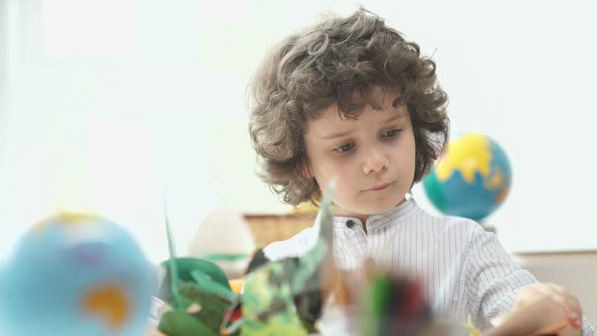 4k00 08child And Book Cute Boy With Black Curly Hair Opens The