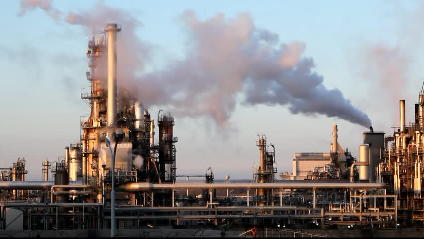 Oil And Gas Refinery At Twilight - Factory Smoke Stack - Time Lapse ...