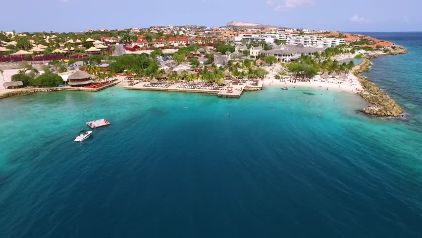 Aerial Overview Of Beach At Zanzibar, Curacao Stock Footage Video 