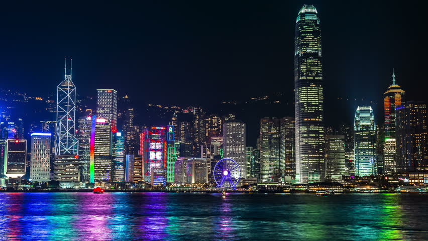 Time-lapse Of Hong Kong's Victoria Harbour At Blue Hour, Depicting ...