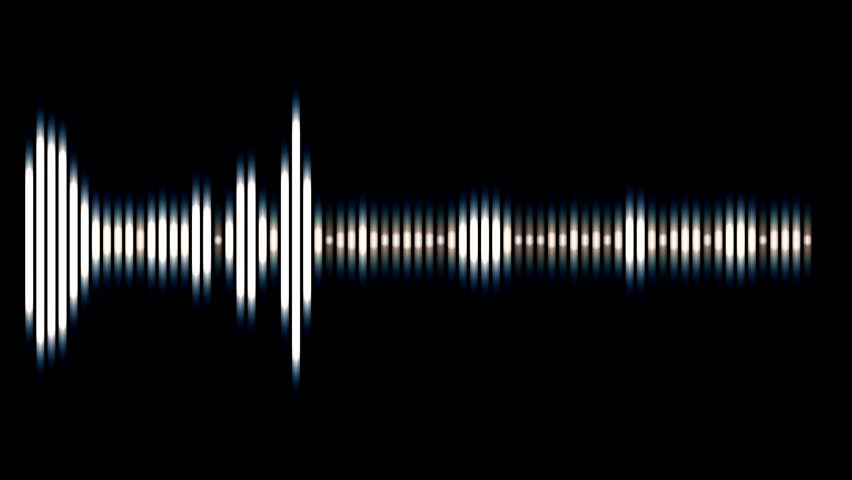 Оригинальная звуковая дорожка. Дорожка звукозаписи. Звуковая волна плавная. Длинный звук. Белая звуковая волна на черном фоне.