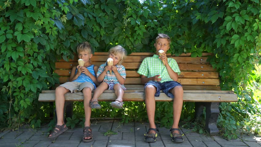 Children Eating Ice Cream On Stock Footage Video 100 Royalty