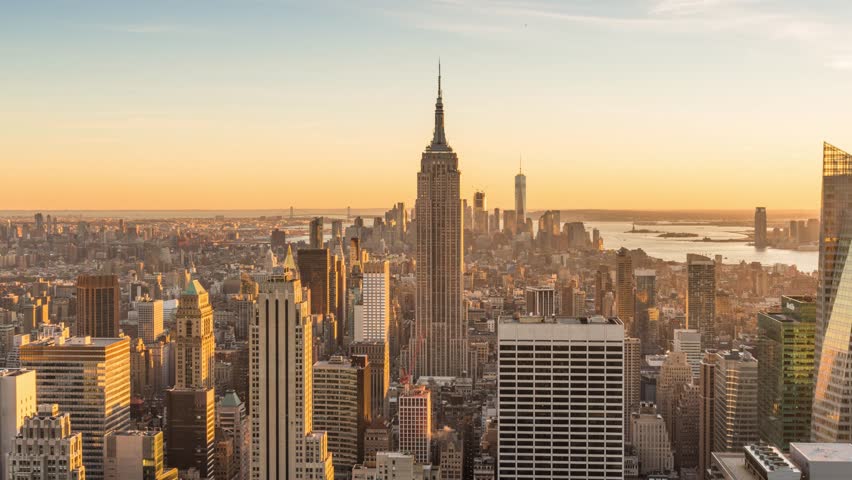 Manhattan Skyline Night Panorama Stock Footage Video 