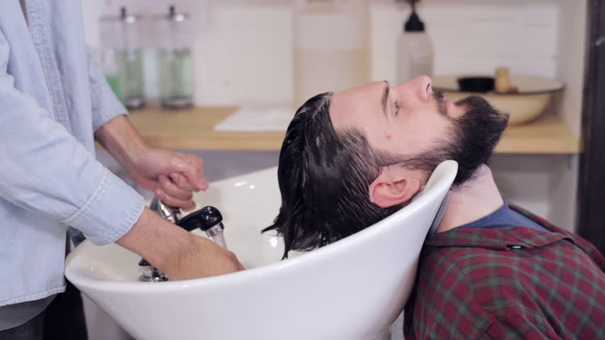 Man Barber Washing Male Hair Stock Footage Video 100 Royalty